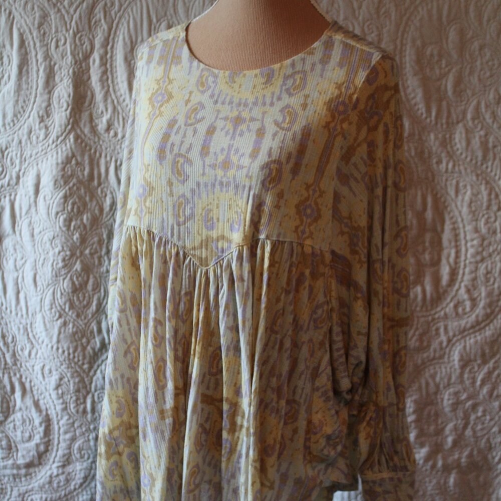 Free People This is It Tunic Boho Top in Parchment Combo Sz Sm